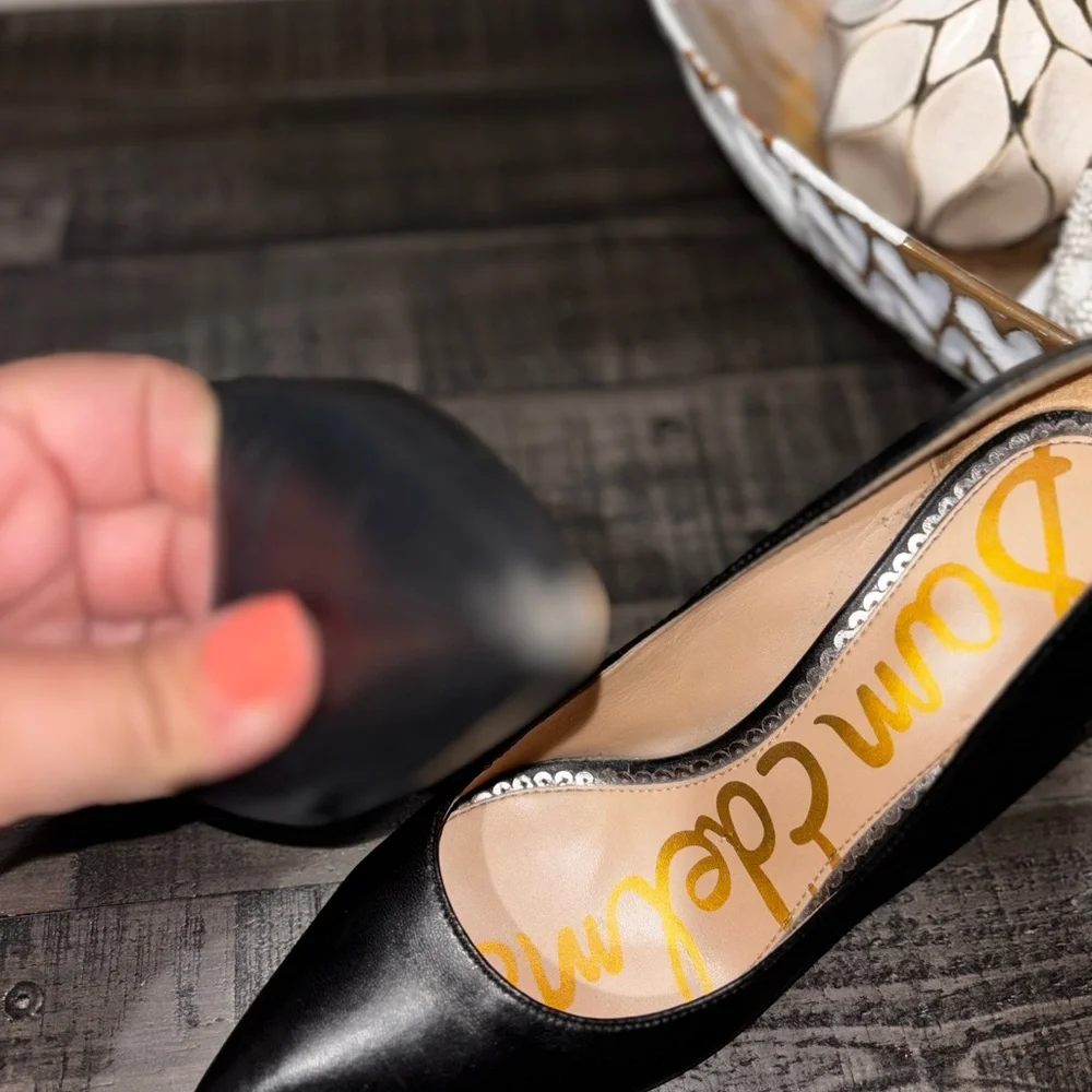 SAM EDELMAN Women's Black Leather Danna Pointed-Toe Stiletto Pumps SZ 8 - Picture 10 of 11